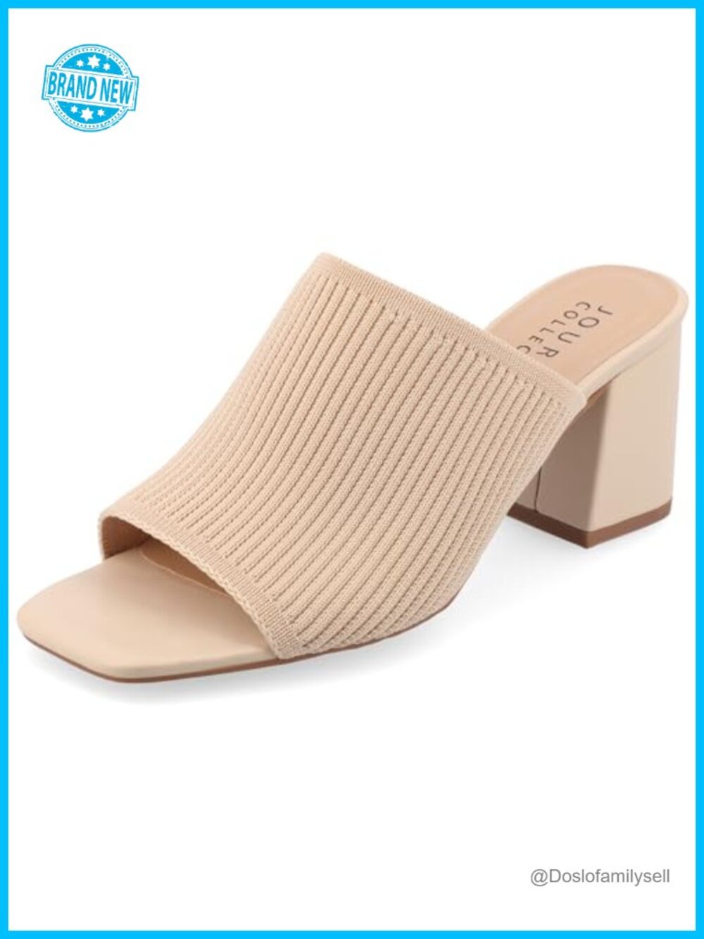 Journee Collection Lorenna Mule Heel Square Toe Block Heel Knit Faux Leather